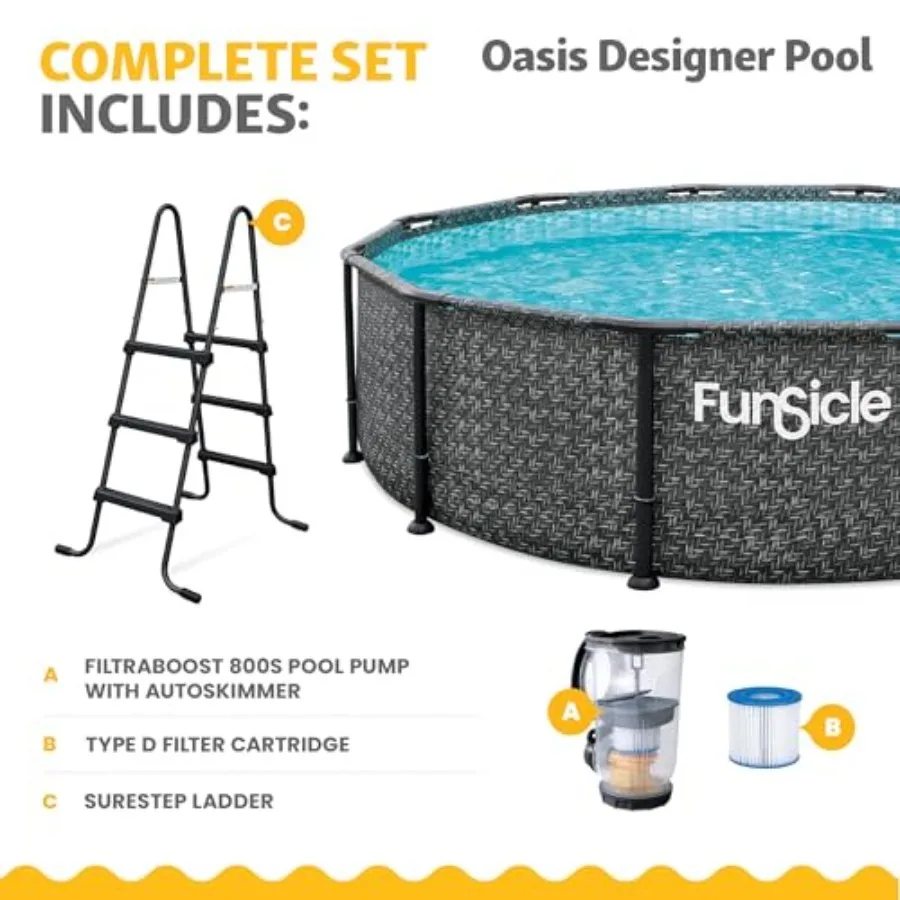 

12' x 36" Round Above Ground Swimming Pool, Includes FiltraBoost 800 GPH Filter Pump with AutoSkimmer, Type D Filter Cartridge