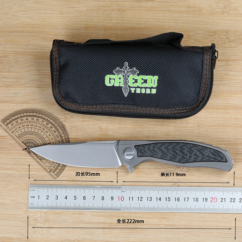 Green thorn F95NL CD bearing folding knife, VG10 blade carbon fiber + TC4 titanium alloy handle, outdoor camping portable EDC