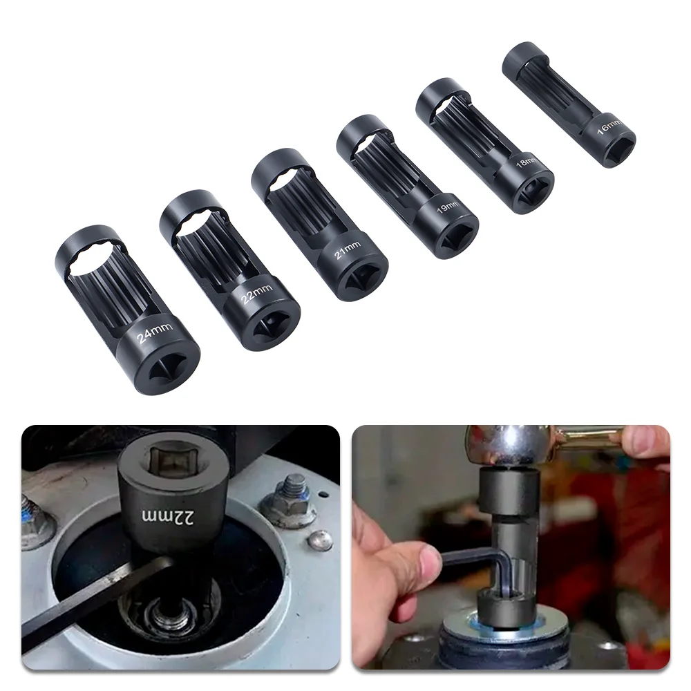 For Shock Absorber Nuts In Sizes 16mm-24mm 6PCS Suspension Stud Nut Socket Wrench Kit Universal Auto Shock Absorber Removal Tool