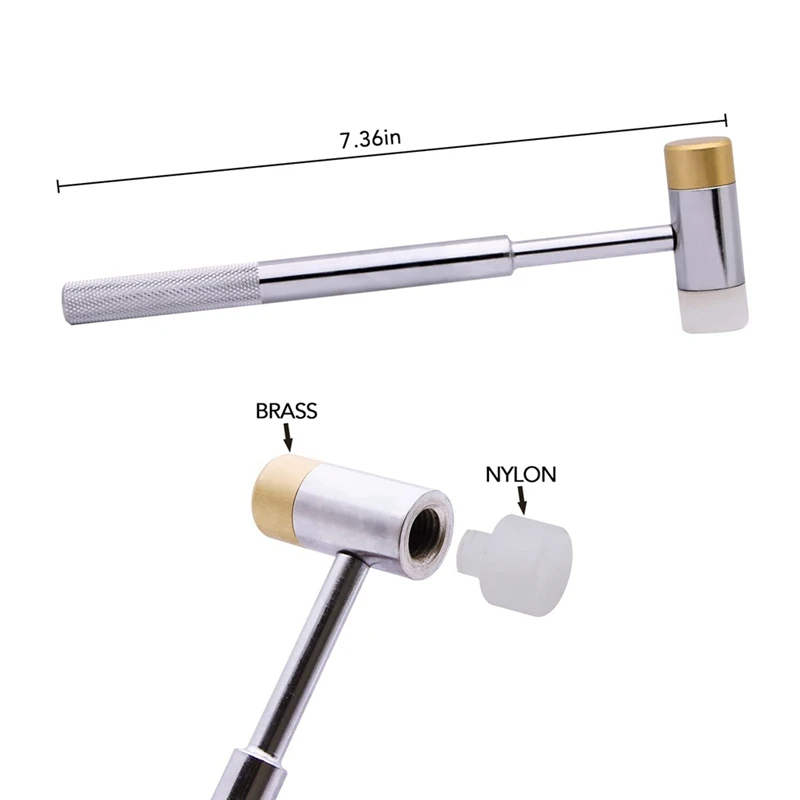 Professional Roll Pin Punch Set & Hammer Replacement With Brass, Steel, Plastic Punches And Interchangeable Hammer Head