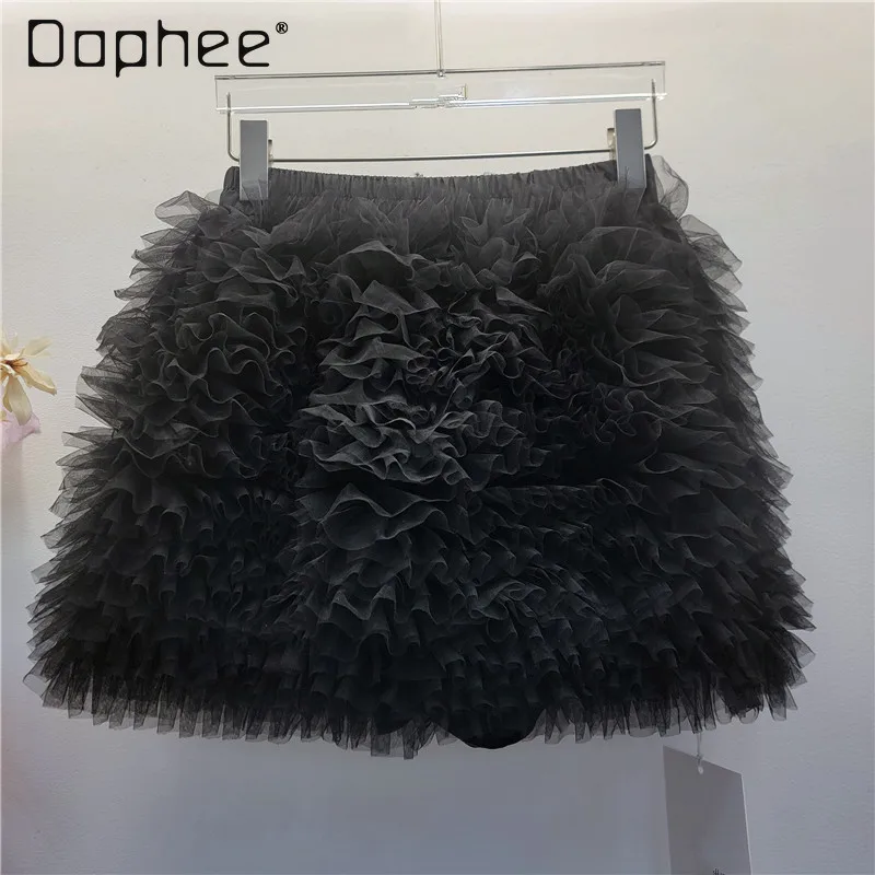 

Spicy Girl Ballet Style High Waist Multi-layer Puffy Mini Skirt Women Korea Ins Trendy Slim A-line Skirts Sweet Cute Cake Skirt
