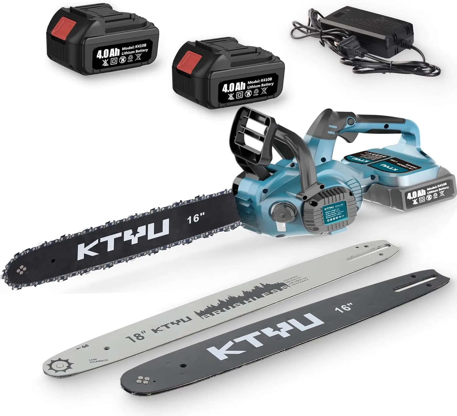 

KTYU 42V Cordless Chainsaw 16" and 18", Electric Battery Powered Chain Saw with Quiet Auto-oiling & Tool-less Tensioning