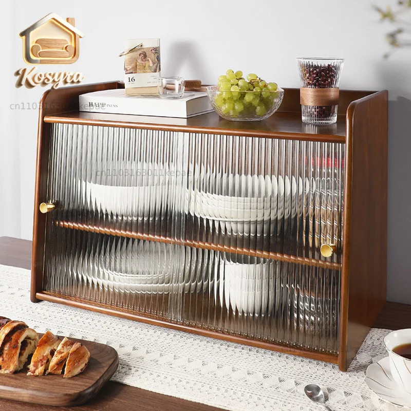 Cup Storage Cabinet Desktop Tea Set Organizer with Multiple Compartments Kitchen Mug Rack Dustproof Display Shelf for Tableware