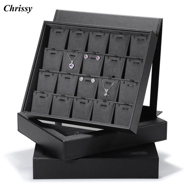 Professional Jewelry Display Tray with Lid, Multi-Functional Velvet Lined Case for Live Stream Viewing & Pendant Ring Storage