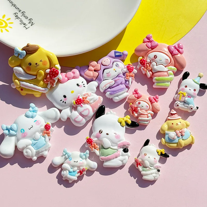 2pcs Big Cartoon Hello Kitty Cat Puppy Diy Resin Jewelry Accessories Handmade Sanrio Resin Flatback Cabochons Crafts Decorations