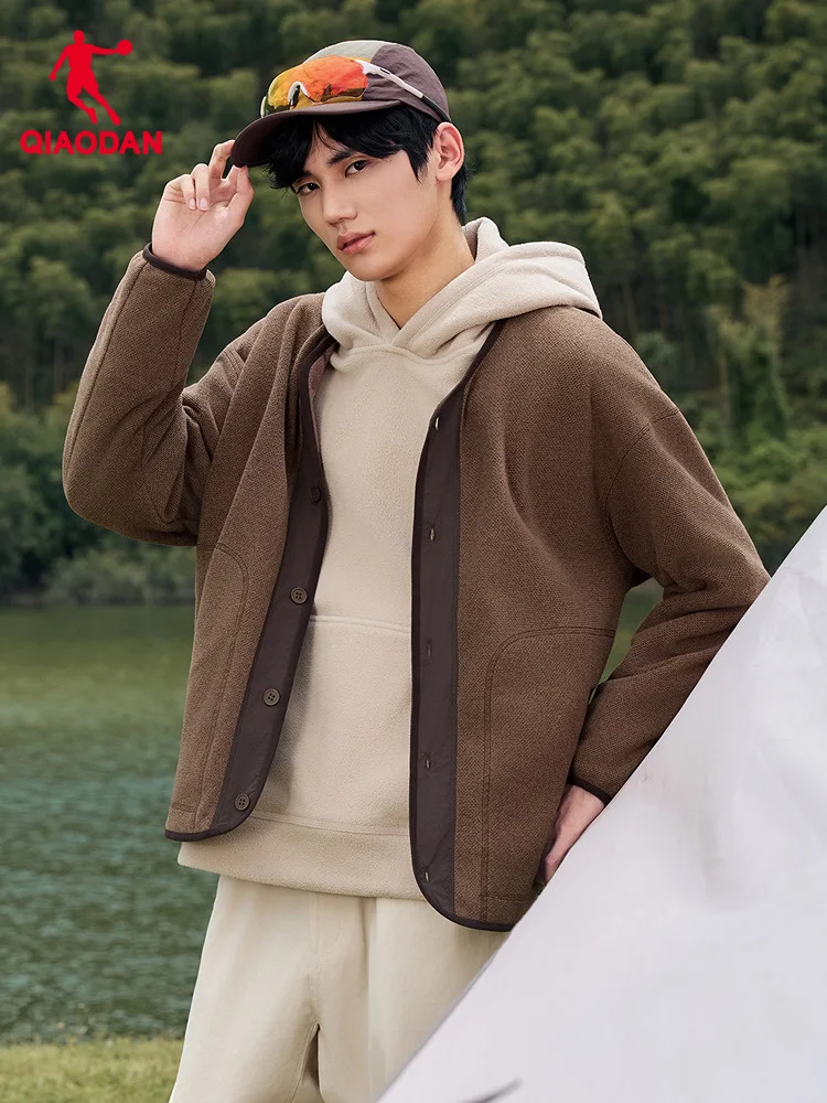 

QIAODAN Men's Fleece Cardigan 2025 Winter New Stand Collar Sports Outdoor Jacket Loose Warm Breathable Outerwear QXFWD3254060