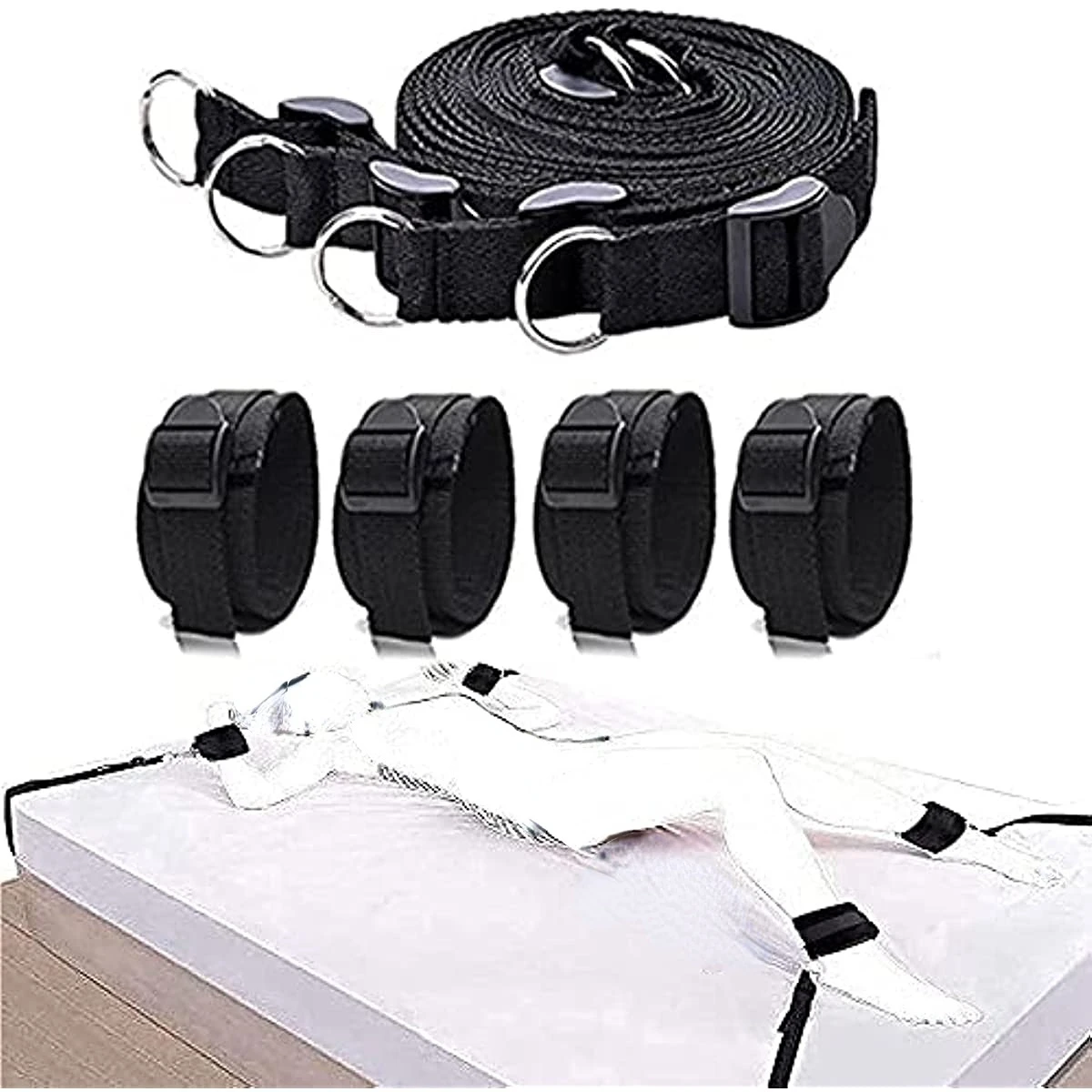 Bdsm Bed Bandages Restraints Handcuffs Open Leg Bdsm Bondage Set Ankle Cuffs Rope Strap Adult Fetish Sex Toys for Woman Couples