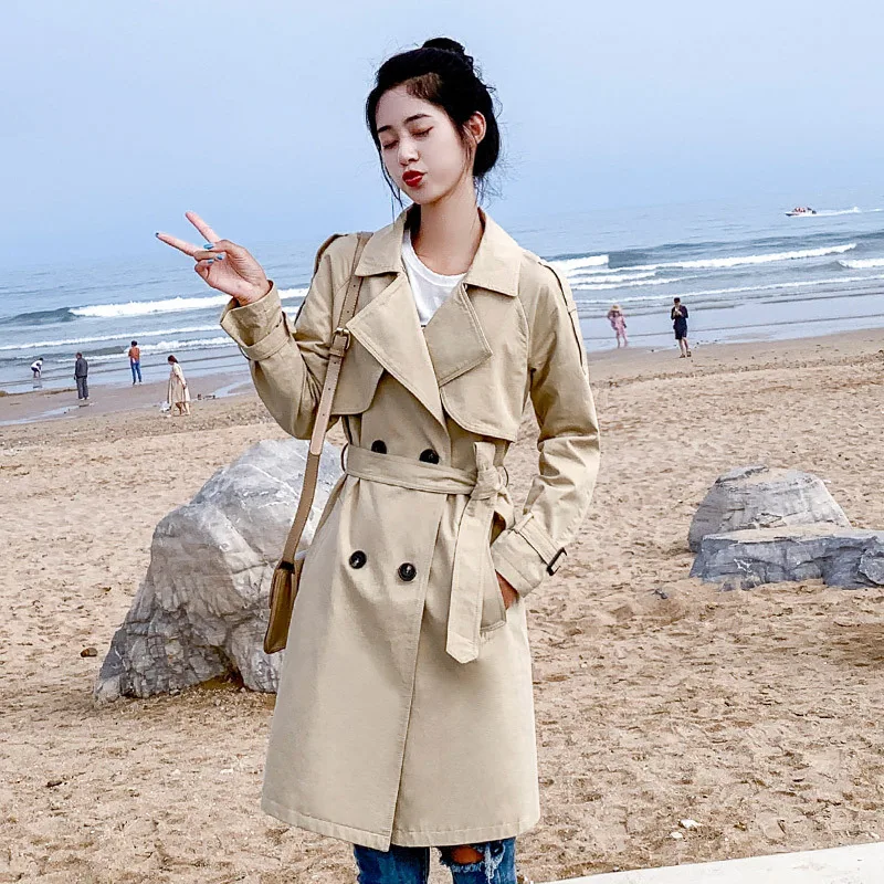 

VOLALO Women Trench 2024 New Spring Casual Trench Coat With Sashes Oversize Double Breasted Vintage Cloak Overcoats Windbreaker