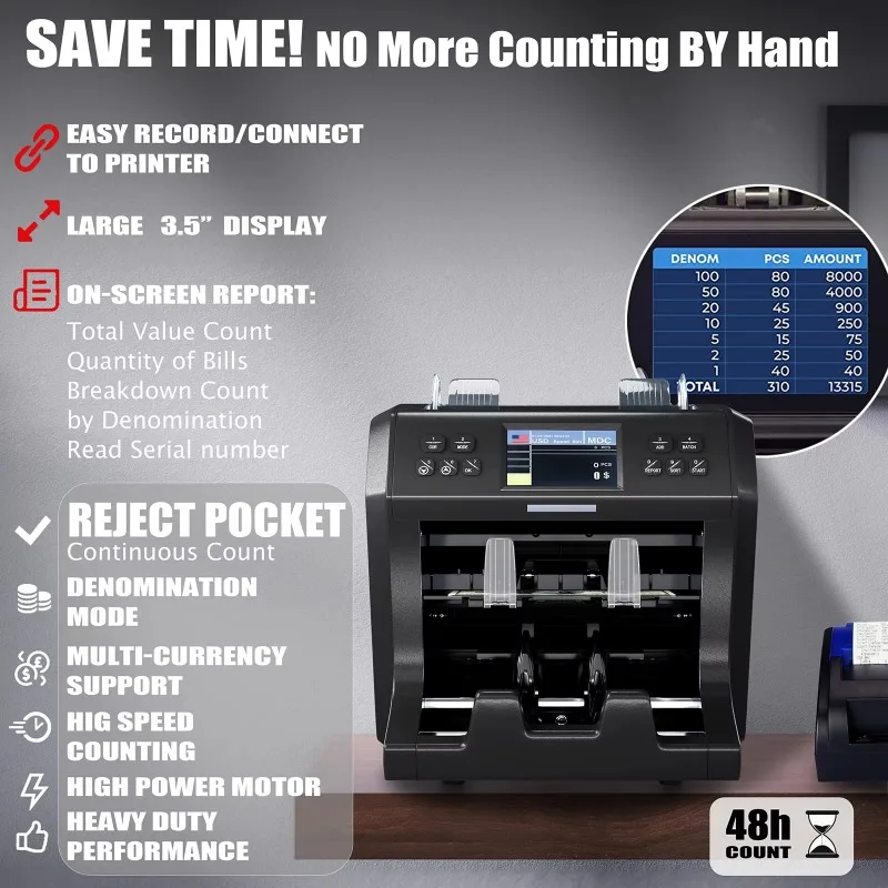 

WT-800 CIS Mixed Currency Banknote Counter: Supports COP/XOF/XAF/A-ED/KHR/THB/KRW/USD, High-Precision Note Counting Machine