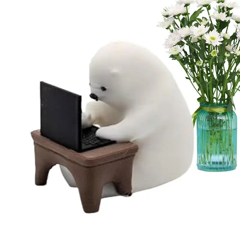 تمثال الدب العامل مصغر المبرمج الحيوان تمثال لطيف الدب الصغير رمز الكتابة الحلي المنزل مكان العمل مكتب الديكور