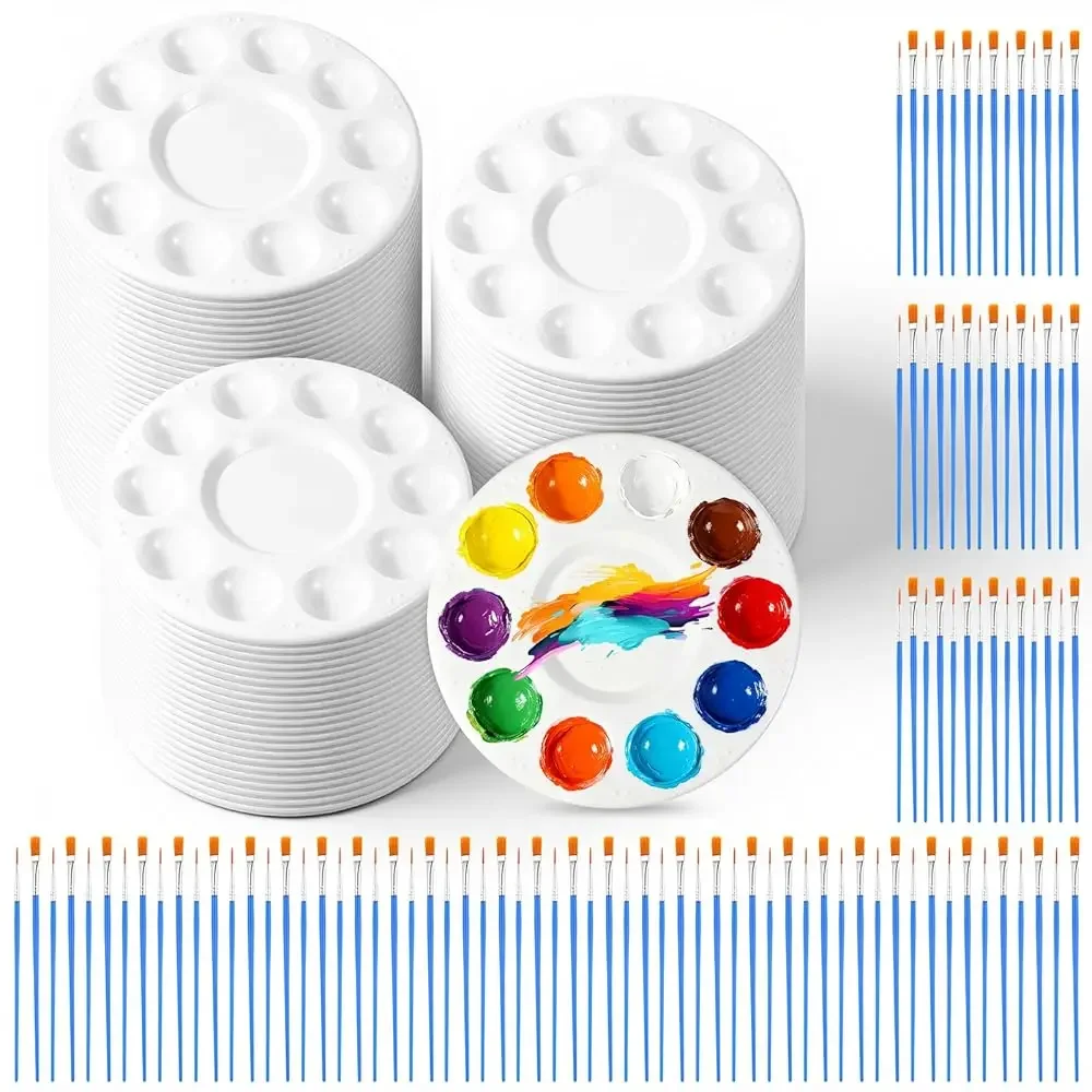 

Набор для рисования из 150 предметов: 50 палитр с 10 отделениями, 100 маленьких кистей (плоские/круглые), Нью-Йорк