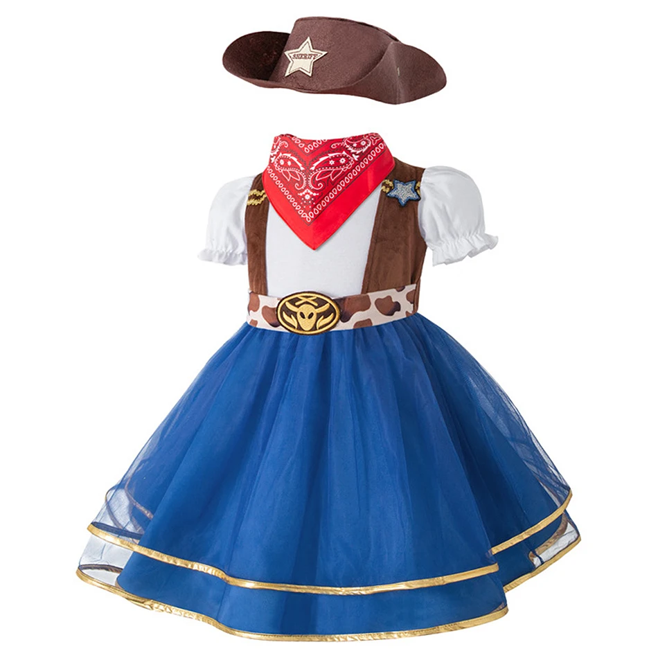

Girl Cowgirl Cosplay Mesh Princess Dress Children Birthday Gift Carnival Halloween Role Play Outfit Kid Masquerade Party Clothes