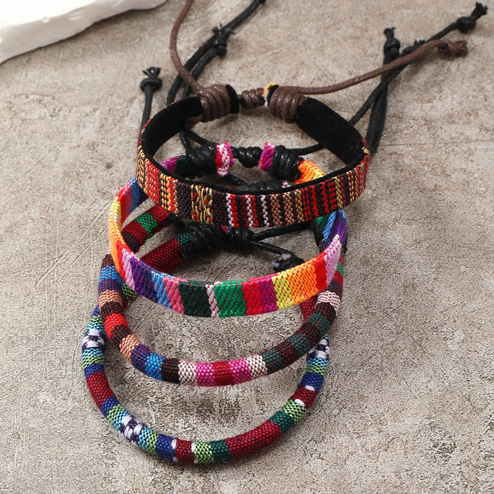Retro Punk Harajuku Individuality Minority Fashion Tide Foreign land Five-colored ropes Color match Rainbow Bohemia Bracelet
