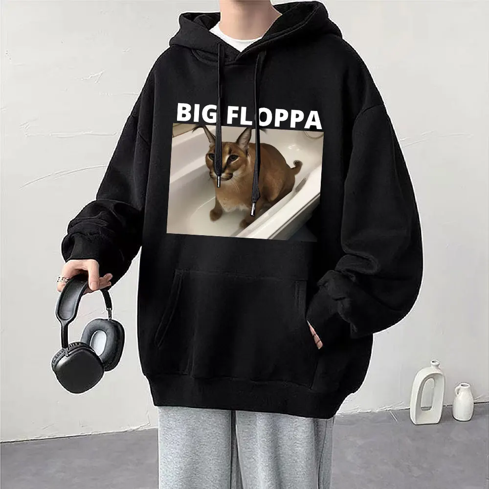 Big Floppa Funny Meme Cute Cat Animal Hoodie Men Women  Sweatshirt Autumn/Winter Fleece Oversized Long Sleeve Loose Streetwear