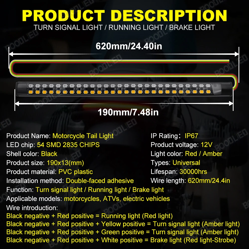 Intermitente trasero Led para motocicleta, luz de freno de parada, luces de circulación diurna para motocicleta ATV, impermeable, 11,8 pulgadas, 2