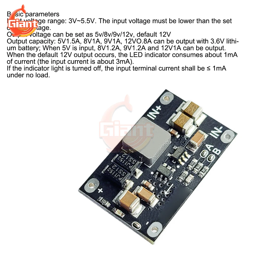 DC-DC 3-5.5V To 12V Step-up Moudle 5V/8V/9V/12V PCB Boost Converter Board Adjustable Voltage Regulator Power Supply Module