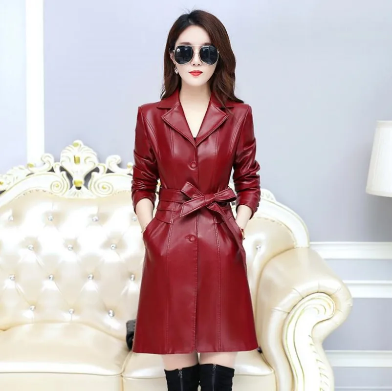 New Women Sheepskin Coat Autumn Winter Fashion Lapel Neck Single Breasted Long Jacket Sheep Leather Overcoat Suede Outerwear