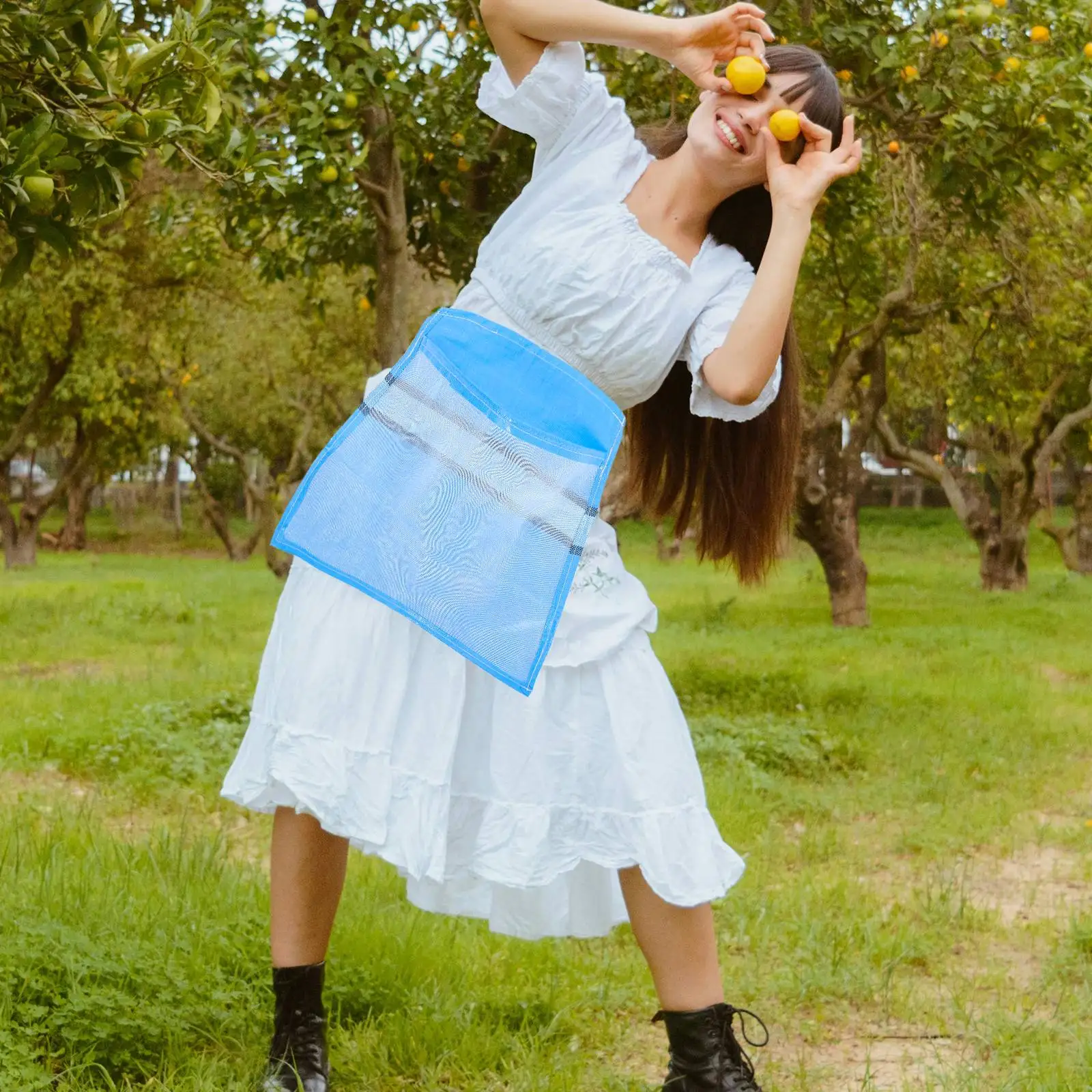 Borsa da giardinaggio per raccogliere frutta e verdura, portaoggetti da appendere, custodia per foraggiamento dei funghi, grembiule blu, custodia per foraggiamento in nylon per esterni