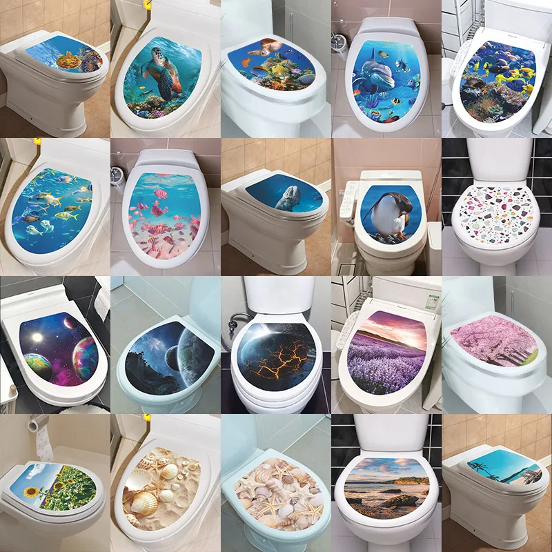 Underwater World Universe Starry Sky Flower Sea Shell Seaside Scenery Toilet Stick Stick Self Adhesive Bathroom Stickers