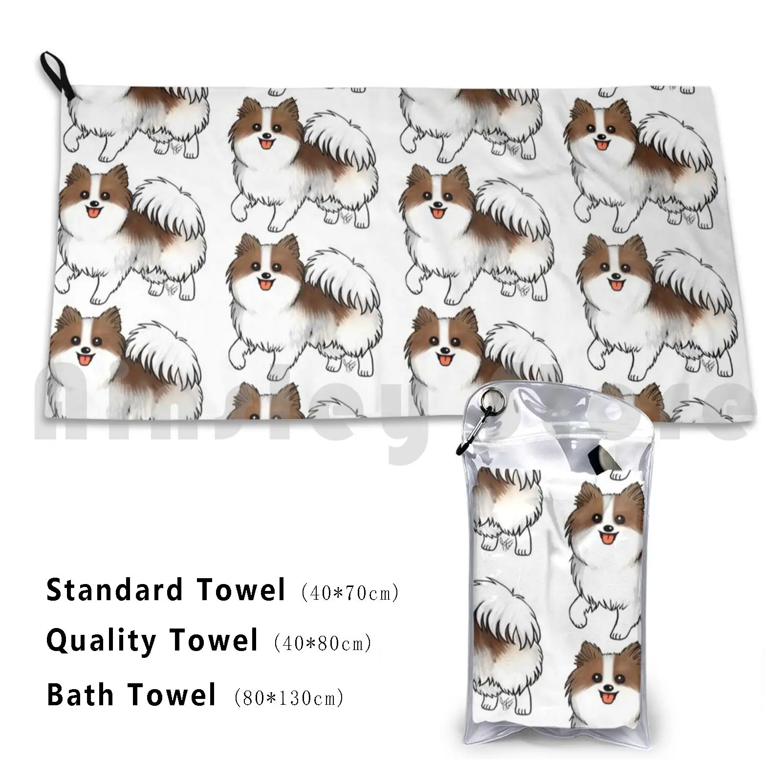 Pomeranian-White And Brown Bath Towel Beach Cushion Dog Dogs Pomeranian Toy Pom Pommeranian Pomeranien