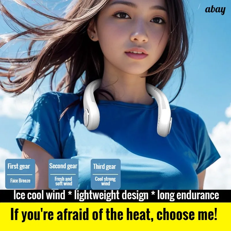 Summer Hanging Neck Fan Portable Portable Small Lazy People Hanging Neck Ear Neck Leafless Cooling Silent Mini Fan Office Sports