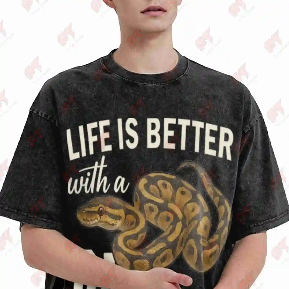 Ball Python Snake Lover Reptile Exotic Animal Herpetology Vintage Washed Tee Pure Cotton T-Shirt