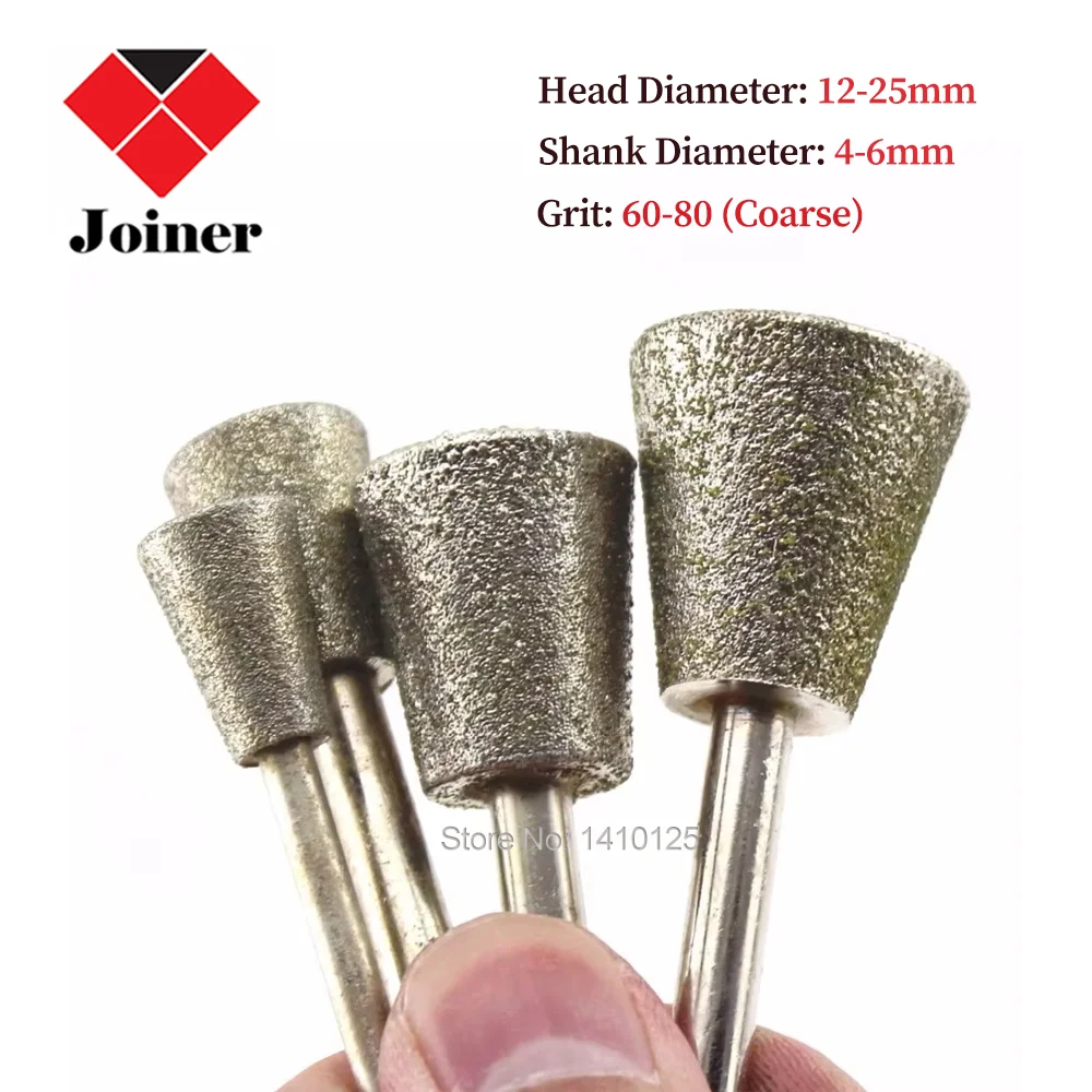 

12-25mm INVERTED CONICAL Diamond Grinding Head Needle Shank 4-6mm Lapidary Jade Carving Tools for Stone Glass Grit 60-80 Coarse