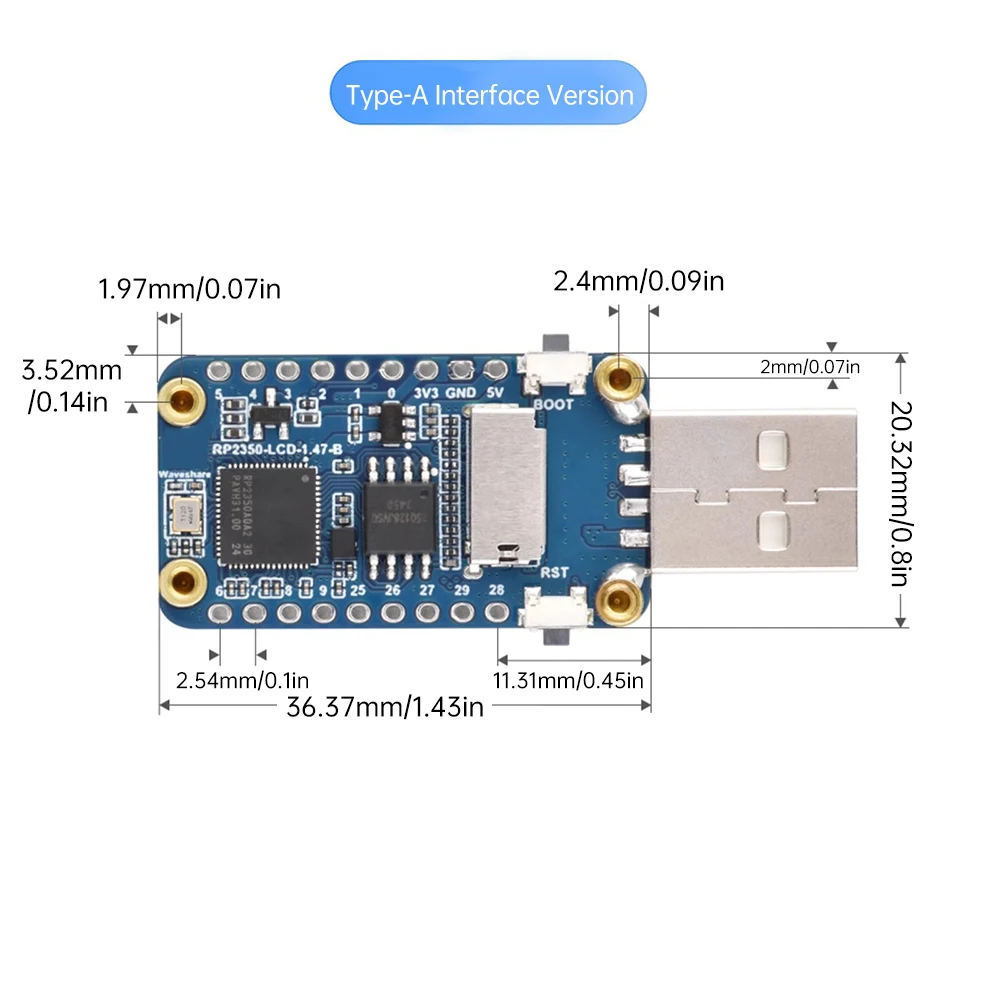 RP2350 1.47-inch LCD Development Board 262K Color Lcd Screen Development Board 172 × 320 Resolution Dual Core