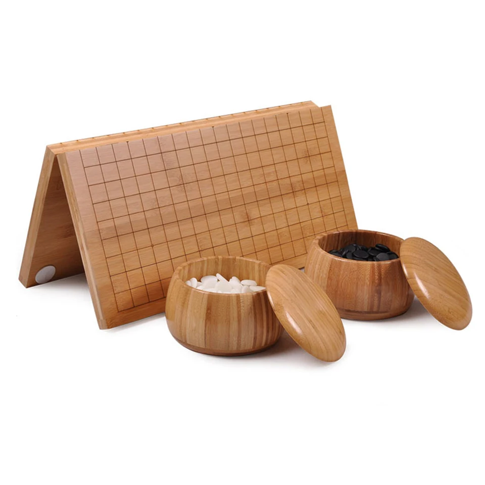 BSTFAMLY Go Chess 19 Road 361 Pcs/Set Chessman Diameter 2.2cm Wood Foldable Chessboard and Jar Chinese Old Game of Go Weiqi G14