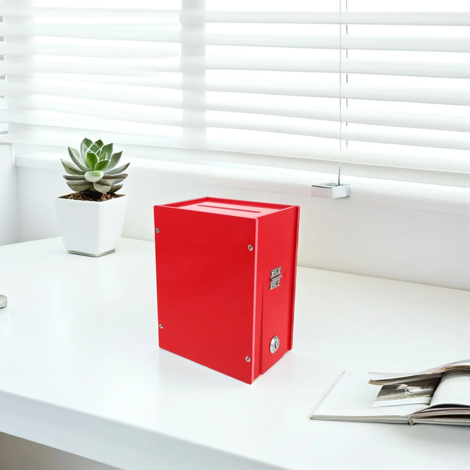 PVC Donation Box with Lock Red Suggestion Box for Fundraising Voting Office Church School Multiple Usage