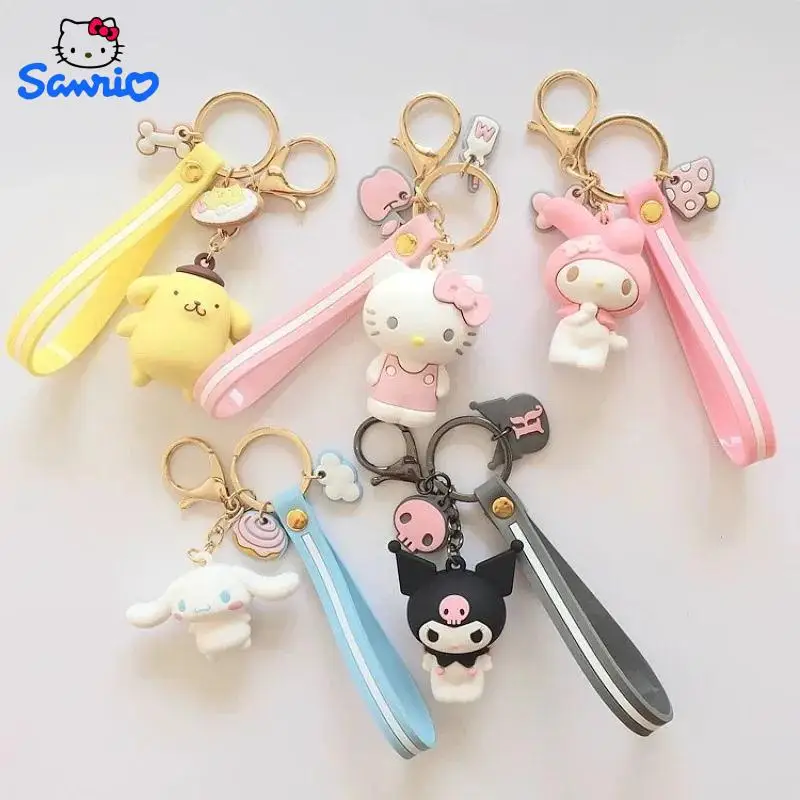 Kawaii Hello Kitty Keychain Sanrio Cartoon Keychain Melody Silicone Keychain Chrome Kerop Badtz-Maru Cainamoroll Cute Gift