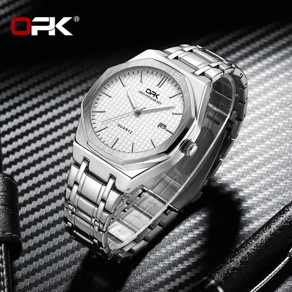 Opk Brand Men Watch Simple Fashion Waterproof Luminous Stainless Steel Strap