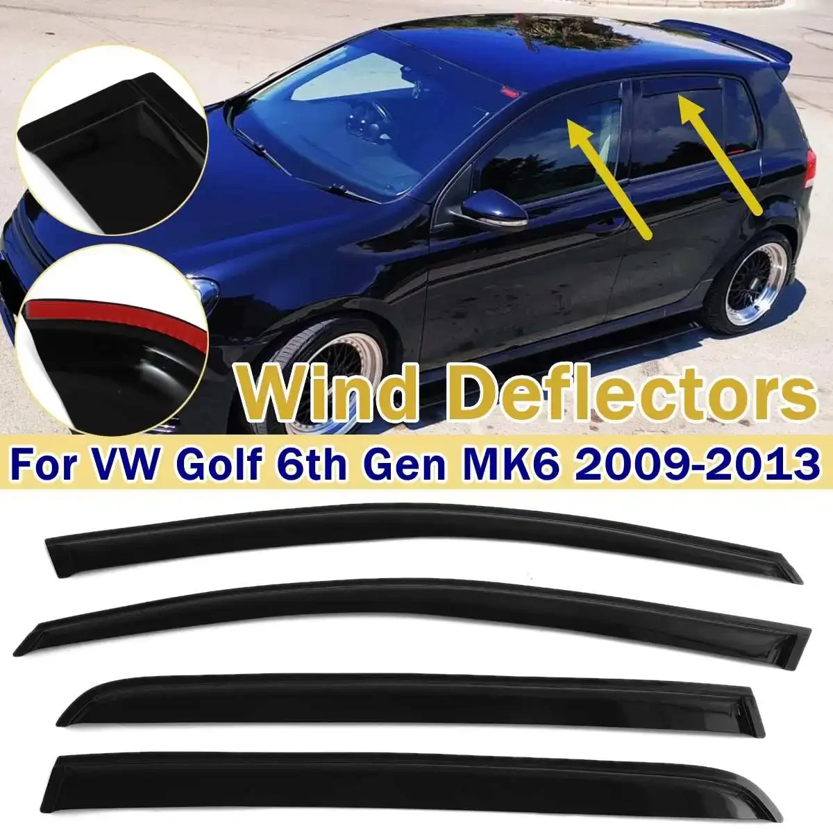 

4PCS Front Car Window Wind Sun Rain Visor Deflectors Tinted Windows Shield For VW Golf 6th Gen MK6 2009 2010 20112012 2013