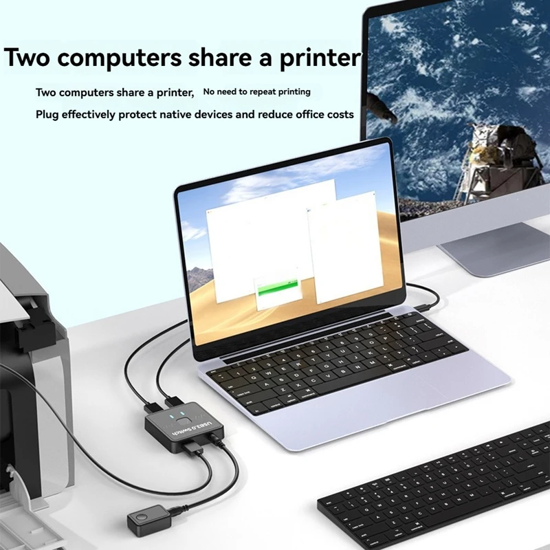 USB 3.0 Printer Sharer Switch USB 3.0 Bidirectional Switcher 2 In 1 Out 2 Computers Share 1 Printer Keyboard Mouse USB Disk