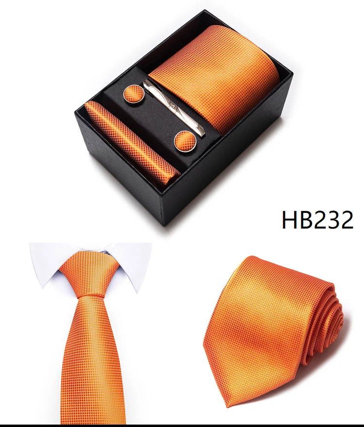 Heißer Verkauf 8 cm breite Krawatten-Sets blau solide Herren Krawatte Taschentuch Manschettenknöpfe Clip Box Hochzeitsgeschenk Seide handgefertigt – Detail 33