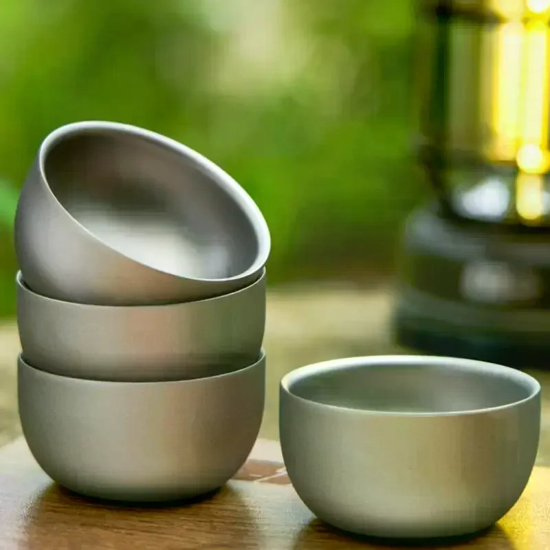 Pure Titanium Double Layer Small Tea Coffee Cup 50ML For Outdoor Camping Tableware Brewing Tea And Coffee