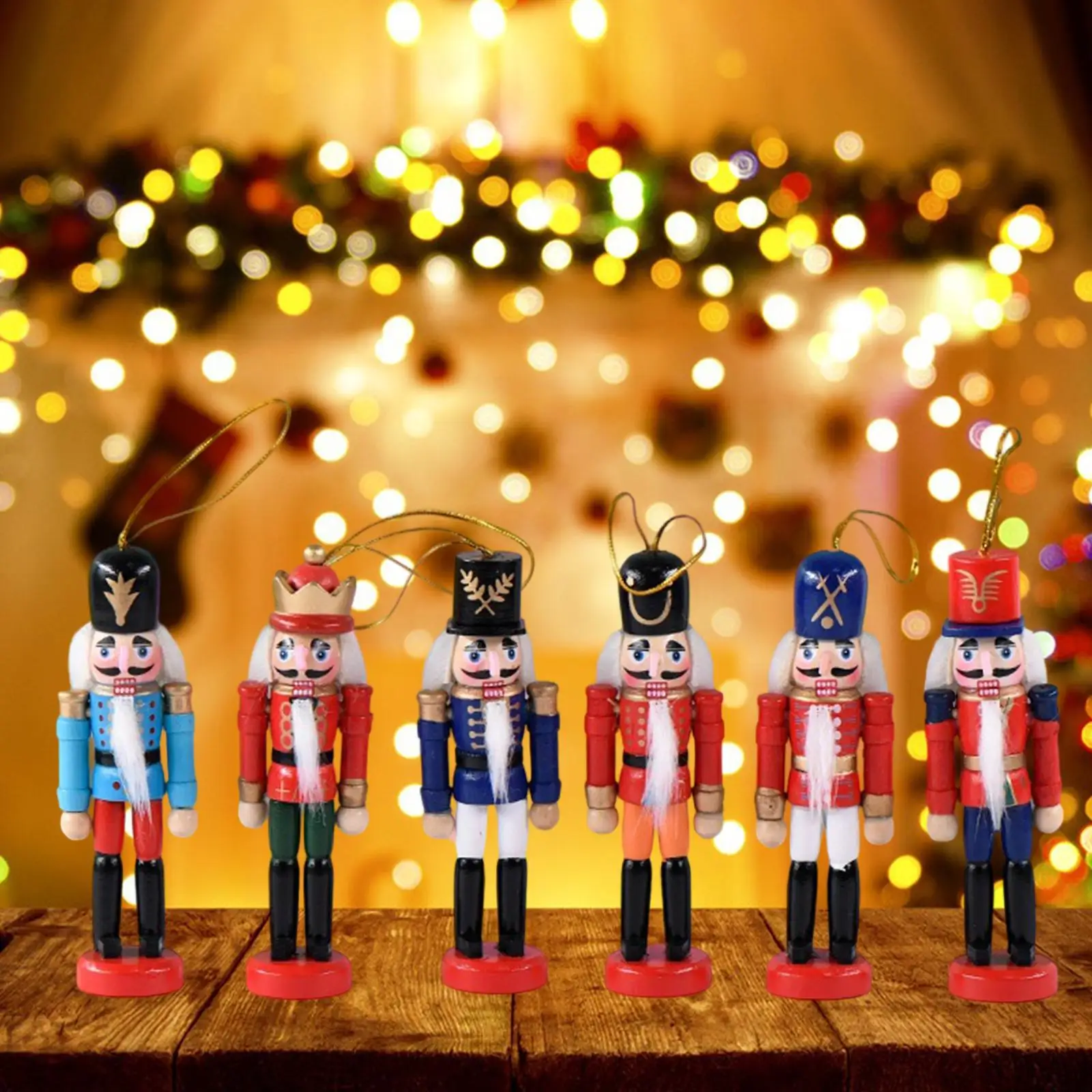 Nutcracker Figurine Wooden Ornament Set Festival Table Decor Miniature Christmas Decorations for Home and Office