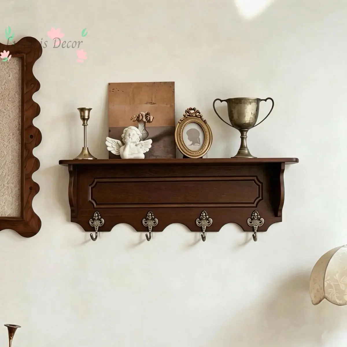French retro solid wood wall wall hanging medium kitchen shelf wall shelf living room entrance homestay storage rack