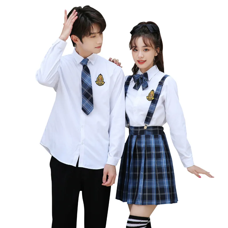 C096 High School Students Uniform Summer Suit Students Long-sleeved Shirts Graduation Class Clothes