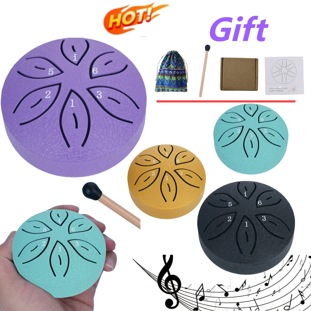 3 Inches 6 Notes Rain Drum For Outside Rain Chime Percussion Musical Instruments Yoga Meditation Gift Children Steel Hand Drums