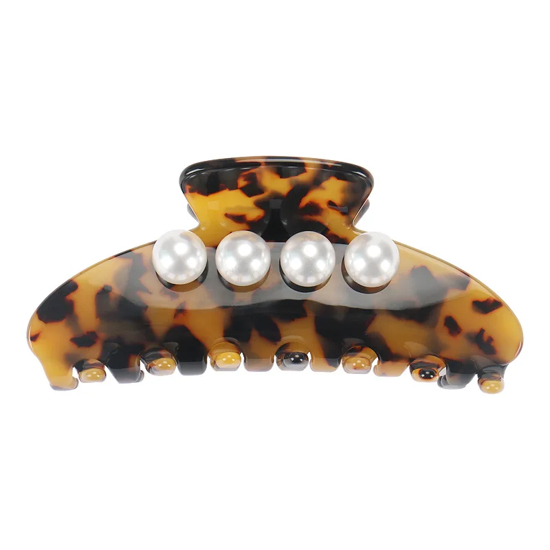A Paris French Design Hair Claw Clip for Women Girls Pearl Handmade Hair Jewelry Ornament Accessory, Fine Acetate Tiara for Prom