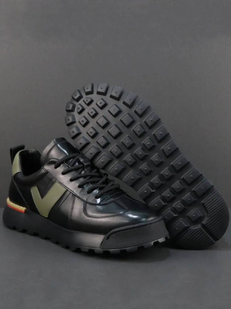 Men Designer Lace Up Breathable Comfortable Color Block Genuine Leather Platform Running Trainers Sport Jogging Sneakers Shoes