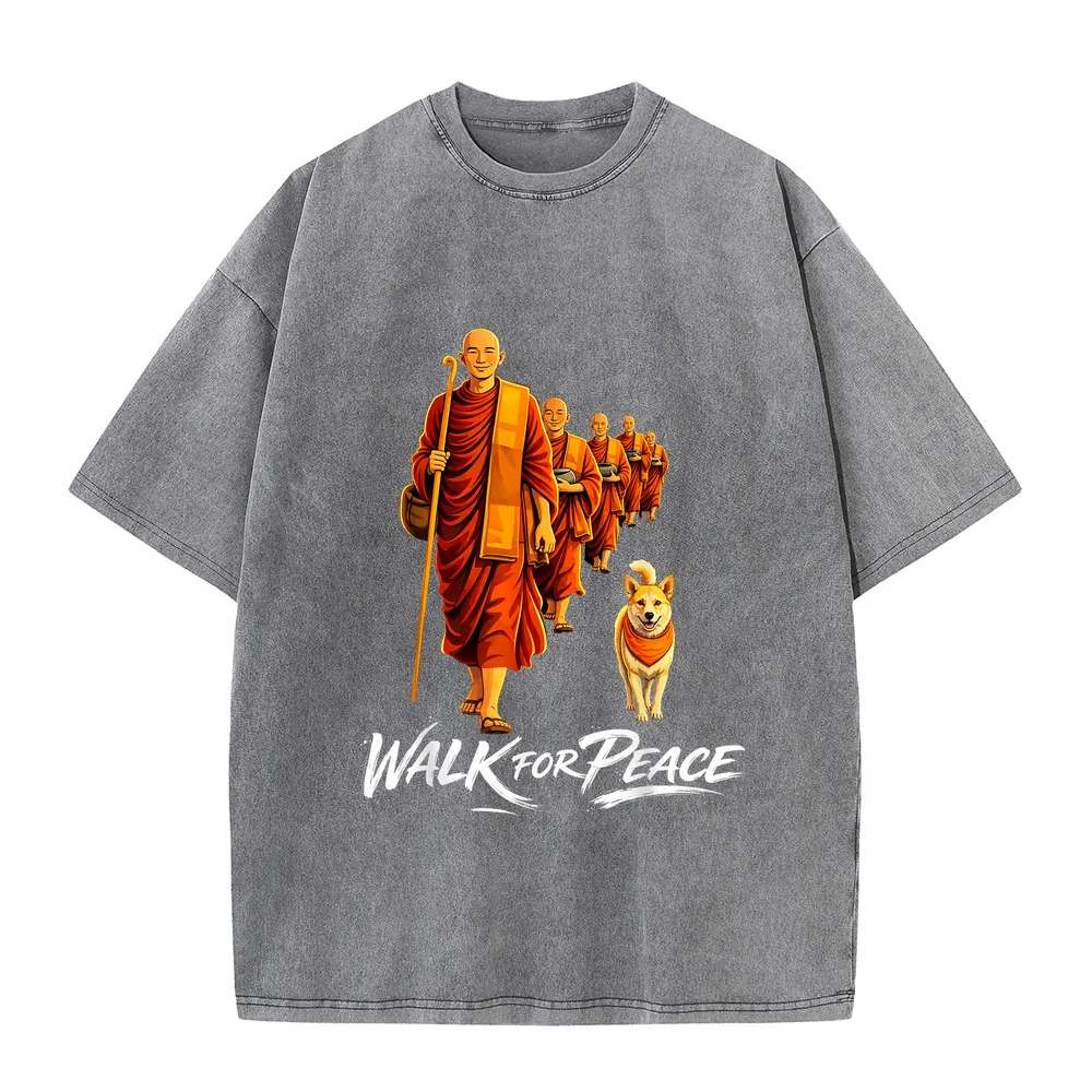 Walk for Peace Zen Buddhists Monks Aloka Dog Men Man's T-Shirt Топ Y2k Graphic T Shirts Purple Cotton Tee Printed Short Puppy