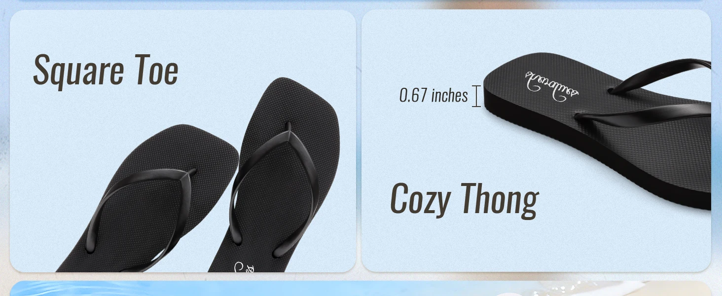 Comwarm Slim Square Toe Damen-Flip-Flops, rutschfeste, weiche Hausschuhe, langlebige Gummi-Flip-Flops für Strand, Pool, Badezimmer – Detail 5