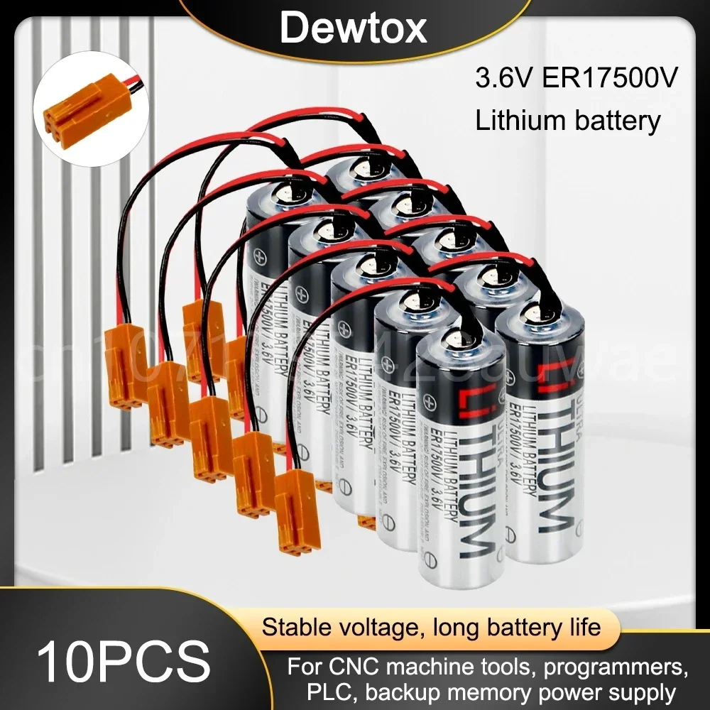 10PCS Original 100% CS1W-BAT01 ER17500V ER17/50 3.6V 2700mAh PLC Lithium Battery With Brown Plugs Connectors