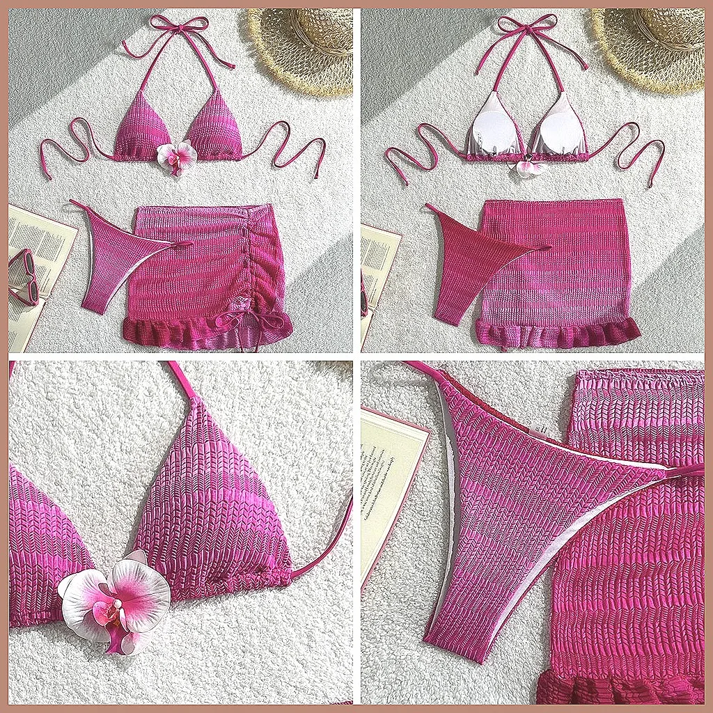 

Sexy 3Pcs Brazilian Bikini Set for Women, Push-Up Swimsuit & Beach Cover Up, Summer Swimwear