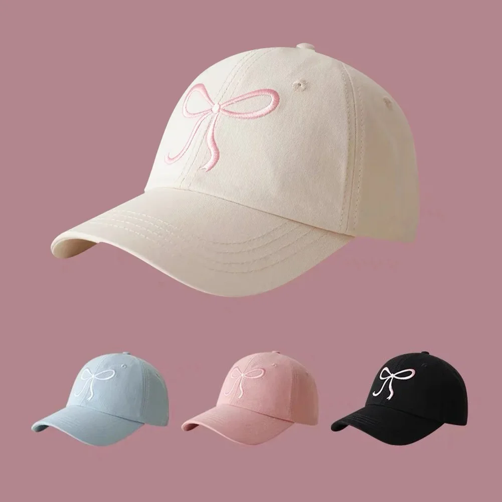 Korean Bow Embroidery Women Baseball Hat Sweet Girl Duckbill Cap Outdoor Sun Protection Duck Tongue Caps Solid Color Visors