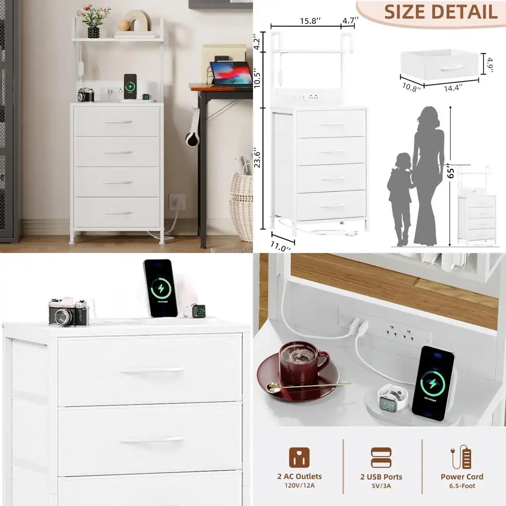 

Прикроватная тумбочка со светодиодной подсветкой и тканевым ящиком для хранения вещей и верхней полкой для спален, гостевых комнат и общежитий