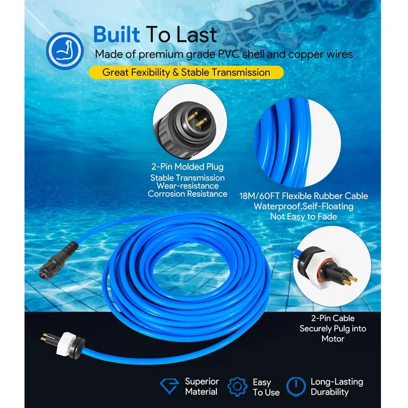 99958903-DIY 2-Wire 60FT/18M Cable Fits for Dolphin Pool Cleaner S200, Active 20, Triton PS, Discovery, Quantum