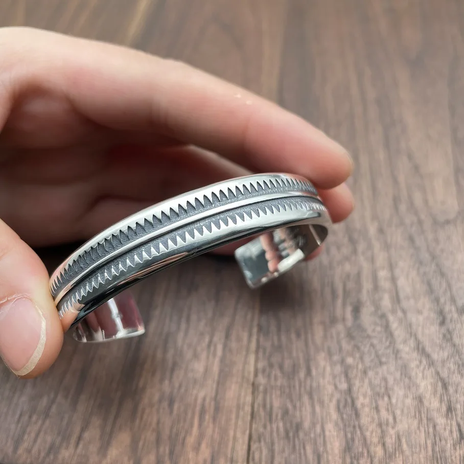 Bracelet Men's Indian Sawtooth Opening Adjustable 925 Sterling Silver Thai Silver Personalized Women's Bracelet Retro